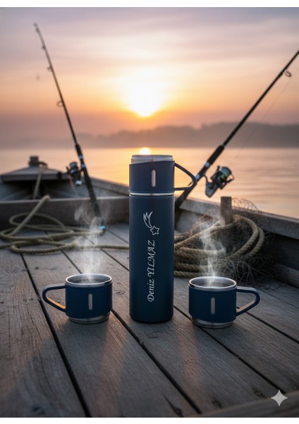 Bardaklı Çelik Termos 500ML Set 3 Bardaklı A+ Kalite Kahve Termosu Hediye Çantalı