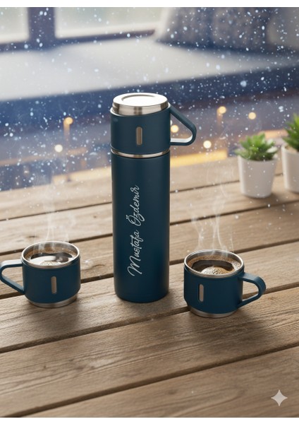 A+ Kalite 3 Bardaklı Çelik Termos 500ML Sıcak Tutan Kahve Çay Termosu Çanta Hediye