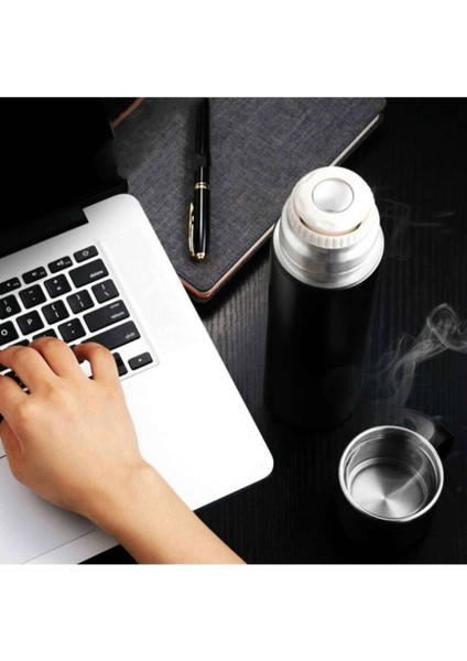 Kahve Termosu 500ML 3 Bardaklı Premium Paslanmaz Çelik Sıcak Tutan Termos Çantalı Hediye