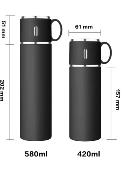 Kahve Termosu 500ML 3 Bardaklı Premium Paslanmaz Çelik Sıcak Tutan Termos Çantalı Hediye fırsatları