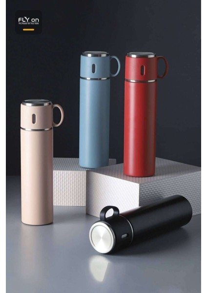 Kahve Termosu 500ML 3 Bardaklı Premium Paslanmaz Çelik Sıcak Tutan Termos Çantalı Hediye