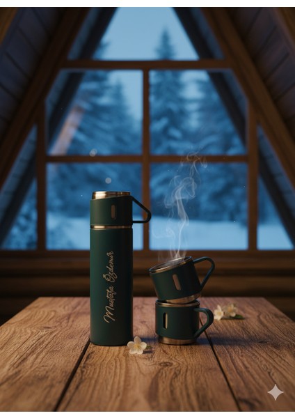 Sıcak Su Termosu 500ML 3 Bardaklı Set A+ Kalite Çelik Kahve Termosu Çantalı Hediye