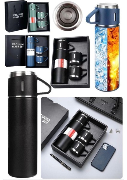 316 Paslanmaz Çelik 3 Bardaklı Vakumlu Termos Set 580 Ml, 12-24 Saate Kadar Isı Koruma >550 ml Içece