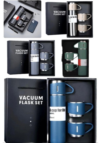 316 Paslanmaz Çelik 3 Bardaklı Vakumlu Termos Set 580 Ml, 12-24 Saate Kadar Isı Koruma >550 ml Içece indirimleri