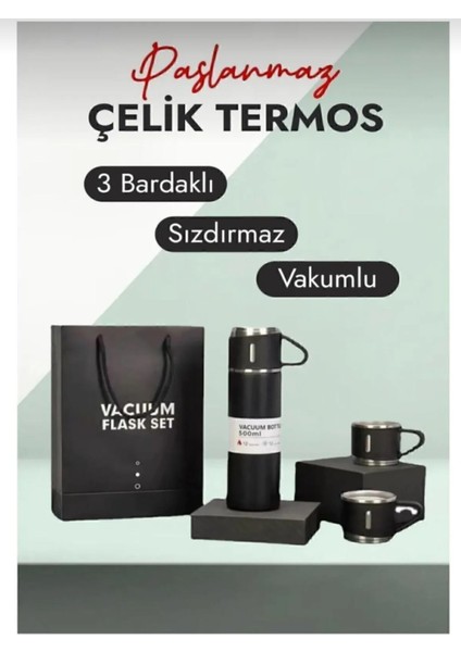 Termos Paslanmaz Çelik 3 Bardaklı Vakumlu Termos Set 500 Ml, 12 Saate Kadar Isı Koruma >550 ml Içece fırsatları