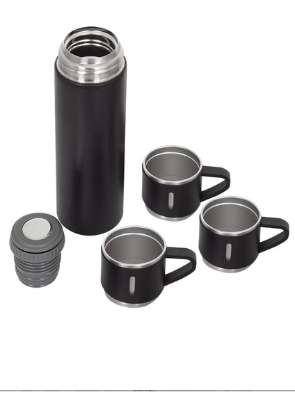 Paslanmaz Çelik Çift Katmanlı 500 ml 3 Bardaklı Set Termos Sıcak Soğuk Termos Içecek 500 ml Çelik Ma fiyatları