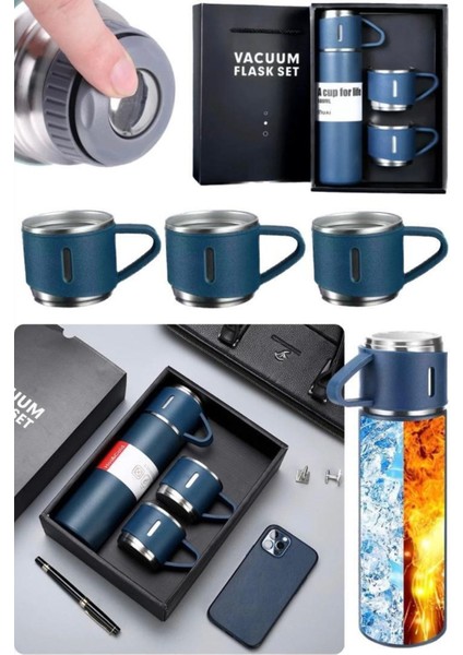 Kamp Piknik Için Ideal 3 Bardaklı 500ML Termos Sıcak ve Soğuk Tutan Kahve Çay Içecek Termosu Çelik I modelleri