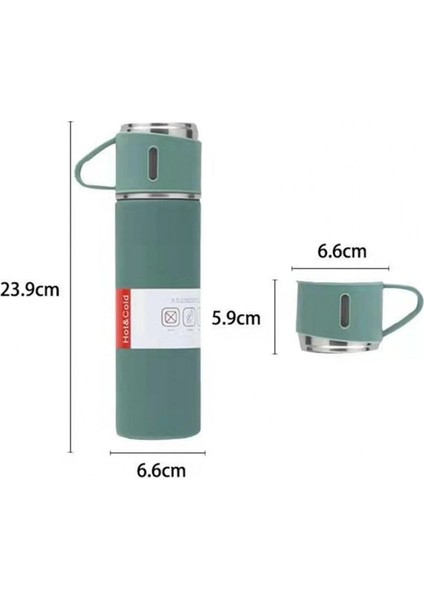 Paslanmaz Çelik Çift Katmanlı 500 ml 3 Bardaklı Set Termos Sıcak Soğuk Termos Içecek 500 ml Çelik gr indirimleri
