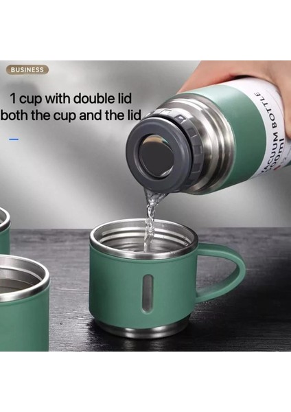 Paslanmaz Çelik Çift Katmanlı 500 ml 3 Bardaklı Set Termos Sıcak Soğuk Termos Içecek 500 ml Çelik gr