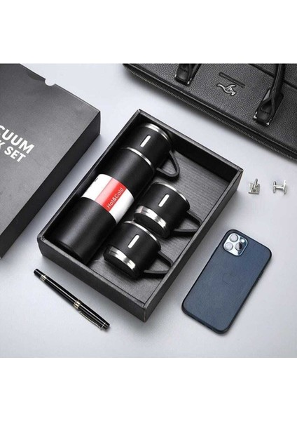 Termos 3 Bardaklı Set Termos 500ML Içecek 500 ml Çelik Siyah 12 Saat fiyatları