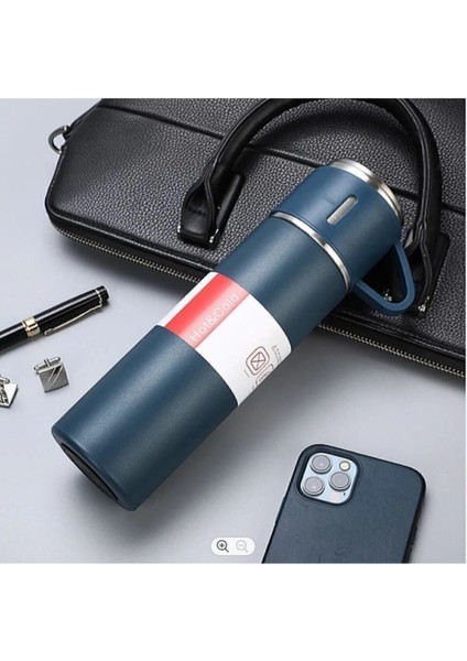 Paslanmaz Çelik Termos Siyah Renk 3 Bardaklı Termos Seti Vakumlu Termos Set 500 ml Içecek 500 ml Pas indirimleri