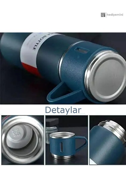 Kişiye Özel Paslanmaz Çelik Termos 3 Bardaklı Termos Seti, Çanta Hediyeli Içecek 500 ml Paslanmaz Çe