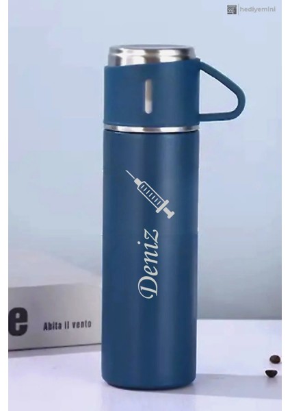 Kişiye Özel Paslanmaz Çelik Termos 3 Bardaklı Termos Seti, Çanta Hediyeli Içecek 500 ml Paslanmaz Çe