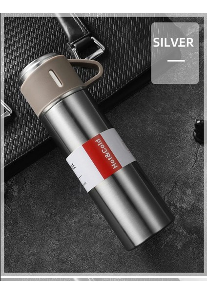 Çelik Termos 500ML 3 Bardaklı Set A+ Kalite Paslanmaz Çelik Kahve Termosu Çay Termosu Çantalı