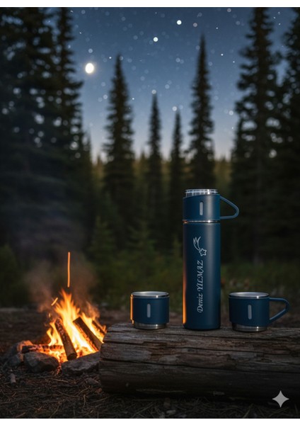 A+ Kalite Çelik Termos 500ML 3 Bardaklı Set Kahve Termosu Sıcak Tutan Termos Çanta Hediye