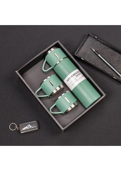 Premium 3 Bardaklı Çay Termosu 500ML Paslanmaz Çelik Kahve Termosu Çantalı Termos Seti fiyatları