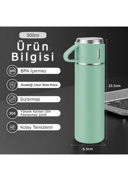 Premium 3 Bardaklı Çay Termosu 500ML Paslanmaz Çelik Kahve Termosu Çantalı Termos Seti indirimleri