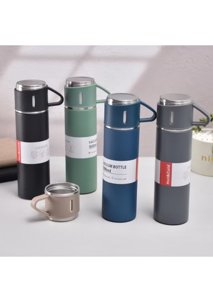 A+ Kalite Çelik Termos 500ML 3 Bardaklı Set Kahve Termosu Sıcak Tutan Termos Çantalı Hediye fırsatları