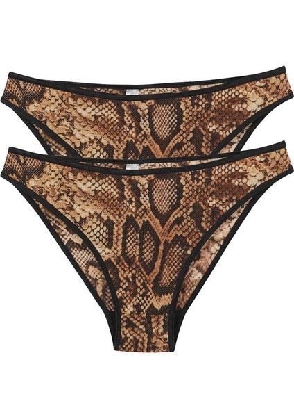 Kadın Kahverengi Yılan Desenli 2'li Slip