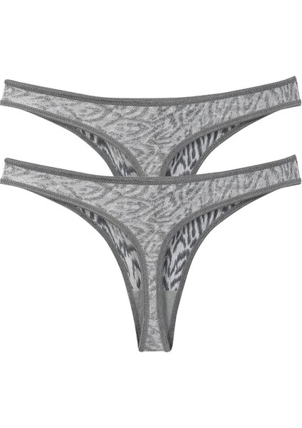 Kadın Gri Zebra Desenli 2'li Tanga Slip