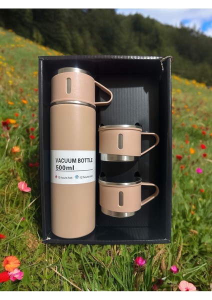3 Bardaklı Termos Içecek Yok Paslanmaz Çelik Siyah 12 Saat