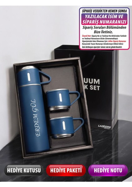 Paslanmaz Çelik 3 Bardaklı Siyah Renk Termos Seti / Çay Kahve Piknik Kamp >550 ml Içecek Paslanmaz Ç