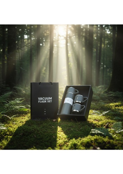 Paslanmaz Çelik 3 Bardaklı Vakumlu Termos Set 500 Ml, 12 Saate Kadar Isı Koruma Termos Içecek 500 ml