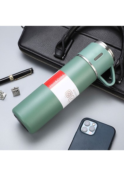 Paslanmaz Çelik Termos 3 Bardaklı Termos Seti Vakumlu Termos Set Hediye Seti Içecek 500 ml Metal Gri fırsatları