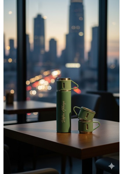 Bardaklı Termos 500ML A+ Kalite 3 Bardaklı Paslanmaz Çelik Kahve Termosu Çanta Hediye