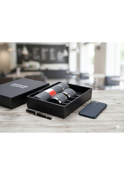 Termos Bardak 500ML 3 Bardaklı A+ Kalite Paslanmaz Çelik Kahve Çay Termosu Hediye Çantalı