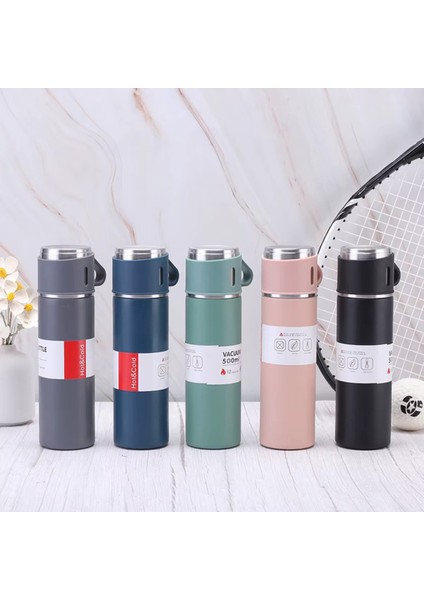 A+ Kalite Çelik Termos 500ML 3 Bardaklı Set Kahve Termosu Sıcak Tutan Termos Çantalı Hediye