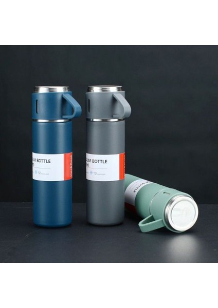 A+ Kalite 500 ml Termos 3 Bardaklı Paslanmaz Çelik Kahve Çay Termosu Hediye Çantalı