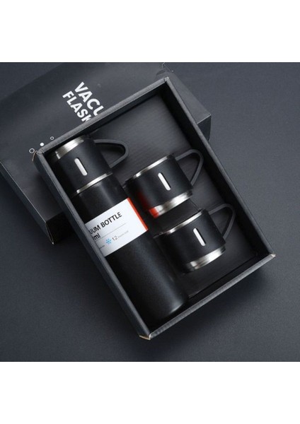 A+ Kalite 500 ml Termos 3 Bardaklı Paslanmaz Çelik Kahve Çay Termosu Hediye Çantalı