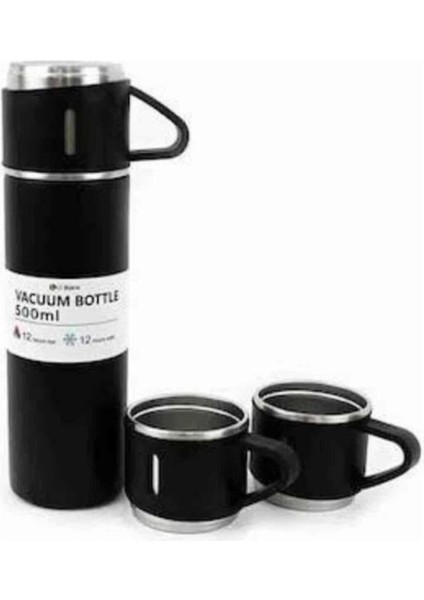 Premium 3 Bardaklı Çelik Termos Set 500ML Paslanmaz Çelik Kahve Termosu Hediye Çantalı