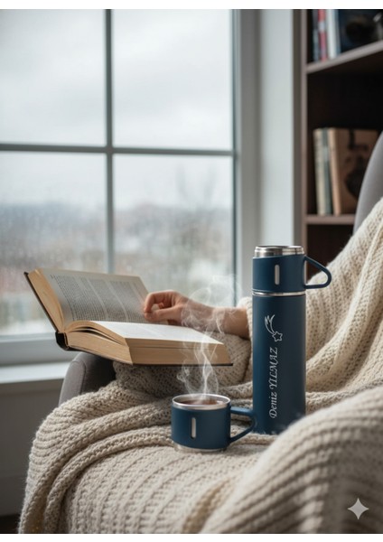 Küçük Termos 500ML 3 Bardaklı Set Premium Paslanmaz Çelik Kahve Çay Termosu Hediye Çantalı