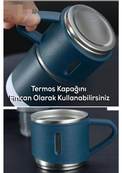 3 Bardaklı Termos 24 Saat Sıcak ve Soğuk Korumalı 1 L Içecek Paslanmaz Çelik Lacivert 24 Saat Kutulu fırsatları