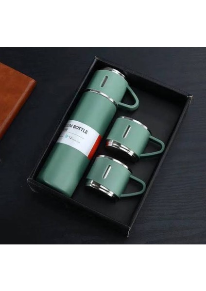 3 Bardaklı Termos 24 Saat Sıcak ve Soğuk Korumalı 1 L Içecek Paslanmaz Çelik Siyah 24 Saat Kutulu Tr