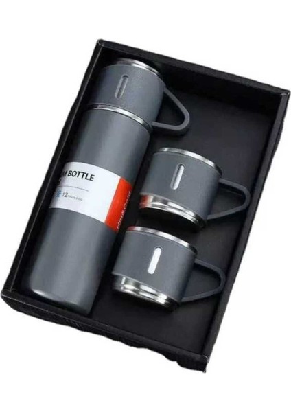 Paslanmaz Çelik Termos Sızdırmaz 3 Bardaklı Termos Seti 12 Saat Sıcak-Soğuk 500 ml Özel Kutulu Pembe fiyatları