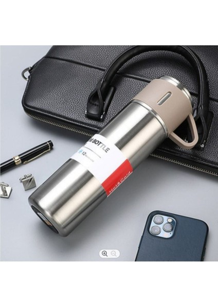 Paslanmaz Çelik Termos Silver Renk 3 Bardaklı Termos Seti Vakumlu Termos Set fiyatları