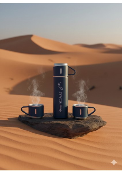 Çelik Termos 500ML 3 Bardaklı A+ Kalite Kahve Termosu Kamp Termosu Seti Hediye Çantalı