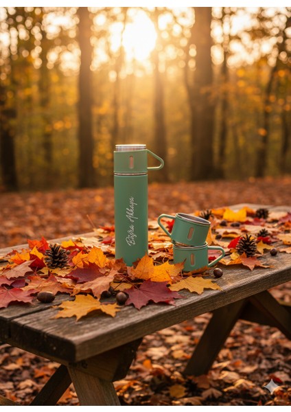 Erkek Termos 500ML 3 Bardaklı A+ Kalite Çelik Termos Paslanmaz Kahve Termosu Hediye Çantalı