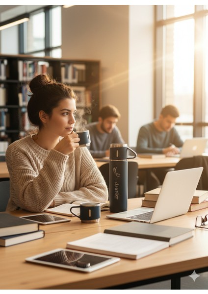 Küçük Termos 500ML 3 Bardaklı Set Premium Paslanmaz Çelik Kahve Çay Termosu Hediye Çantalı