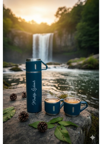 Kahve Termosu 500ML 3 Bardaklı A+ Kalite Çelik Termos Set Çay Termosu Kamp Termosu Çantalı