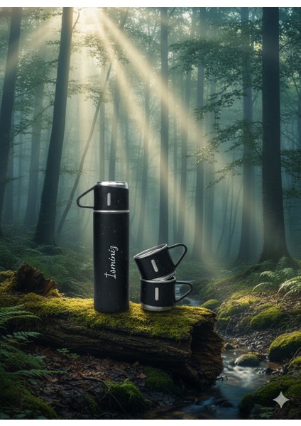 500 ml Çelik Termos 3 Bardaklı Set Premium Kahve Termosu Çay Termosu Hediye Çantalı