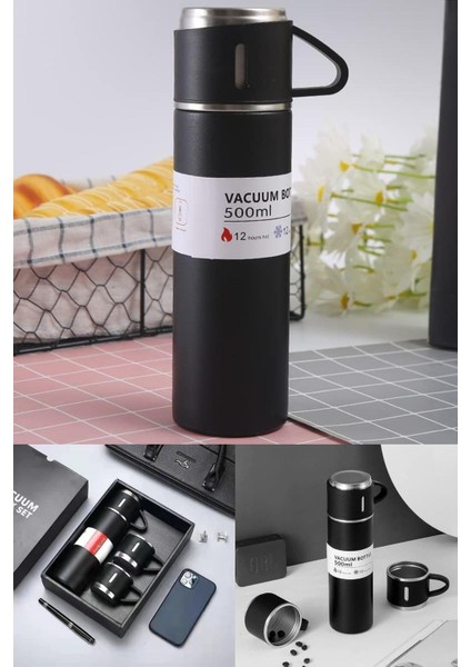 500 ml 3 Bardaklı Termos: Taşınabilir Çantalo, Şık ve Gün Boyu Içeceklerinizi Taze Tutar -Kaçırmayın indirimleri