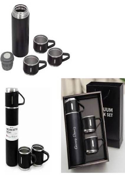 Termos 3 Bardaklı Vacuum Bottle Içecek 500 ml Paslanmaz Çelik Gri 12 Saat modelleri