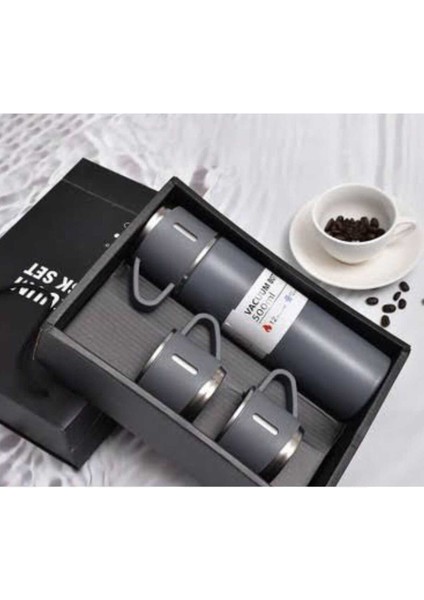 Kamp Piknik Için Ideal 3 Bardaklı 500ML Termos Sıcak ve Soğuk Tutan Kahve Çay Içecek Termosu Urzgrup