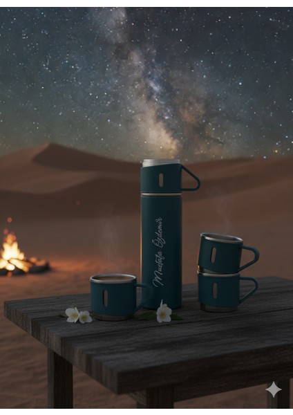 3 Bardaklı 500ML Termos Seti A+ Kalite Paslanmaz Çelik Kahve Çay Termosu Çanta Hediyeli