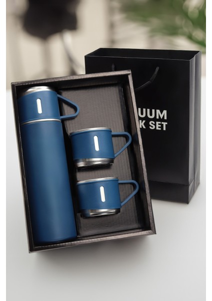 3 Bardaklı Kahve Termosu 500ML Set Paslanmaz Çelik Çay Termosu A+ Kalite Hediye Çantalı