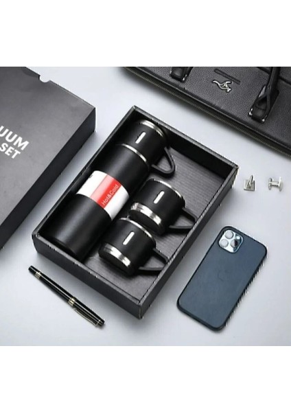 Paslanmaz Çelik Termos 500ML 3 Bardaklı Premium Kahve Termosu Çay Termosu Çanta Hediyeli fiyatları